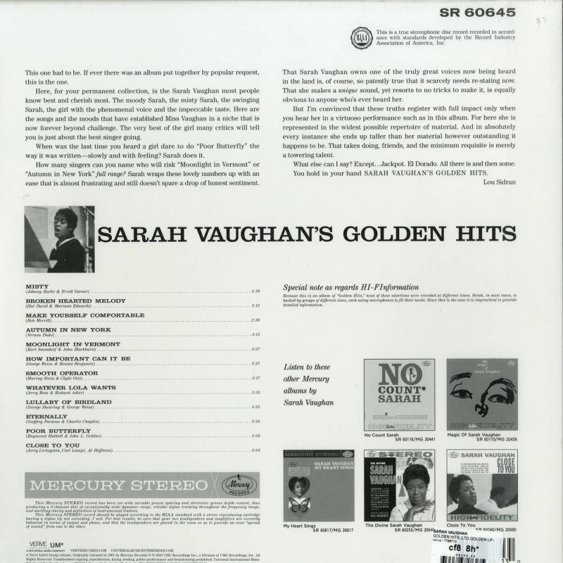Sarah Vaughan - Sarah Vaughan´s Golden Hits (Gold Vinyl)