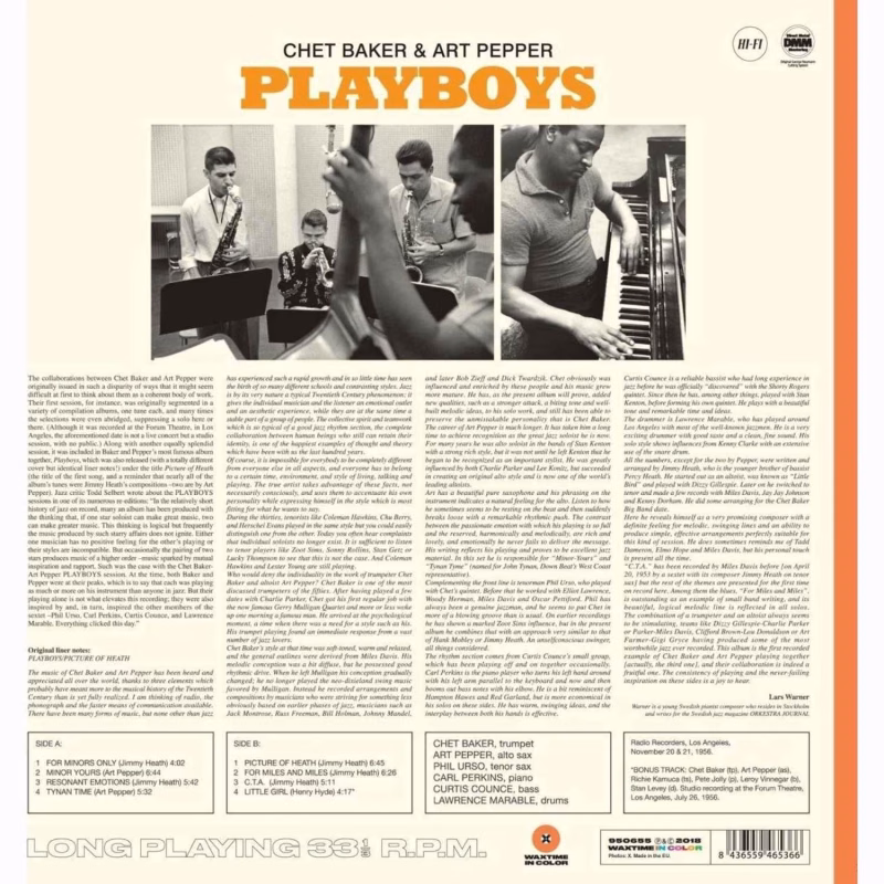 Chet Baker & Art Pepper – Playboys (Orange Vinyl) - Imagem 3