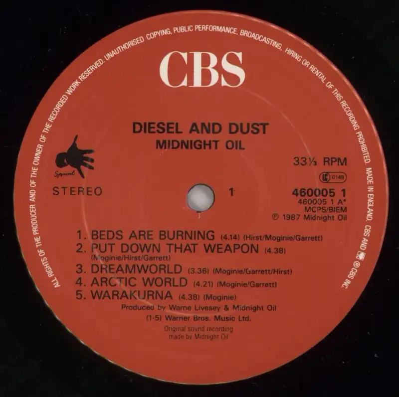 Midnight Oil Diesel And Dust Hype Sticker Shrink Uk Vinyl Lp Album Record Oillpdi875017 875017b